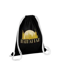 Sac de Gym en Coton Noir Manhattan New York Etats-Unis Luxe Vintage Style 12 Litres