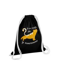 Sac de Gym en Coton Noir Je ne ronfle pas, Je ronronne Humour Chat 12 Litres