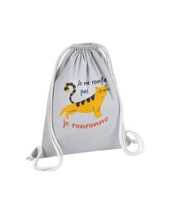 Sac de Gym en Coton Gris Je ne ronfle pas, Je ronronne Humour Chat 12 Litres