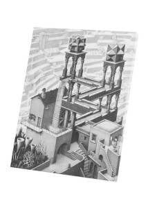 Tableau Décoratif  Waterfall Cascade Escher Dessin Litographie Art Moderne Illusion (40 cm x 51 cm)