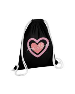Sac de Gym en Coton Noir Pink Heart Coeur Amie 12 Litres