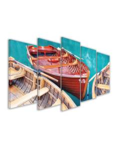 Tableau deco, Tableau design barques en bois sur un lac, 150x80cm