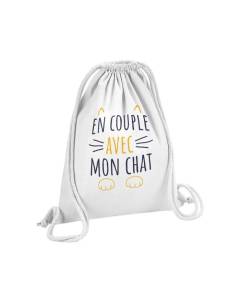 Sac de Gym en Coton Blanc En Couple avec mon Chat Mignon Animaux Amour 12 Litres