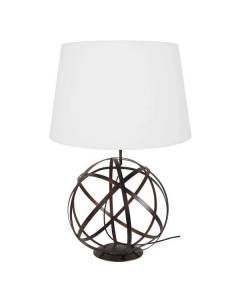 GLOBE JUNON-Lampe de salon globe métal  bronze Abat-jour: tambour tissu blanc 1 ampoule E27 industriel P50xD50xH65cm