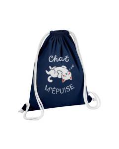 Sac de Gym en Coton Bleu Chat m'épuise Jeu de Mot Humour Animal 12 Litres