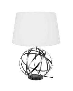 GLOBE JUNON-Lampe de salon globe métal  anthracite Abat-jour: tambour tissu blanc 1 ampoule E27 industriel P50xD50xH65cm