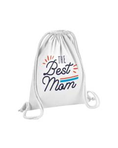 Sac de Gym en Coton Blanc The Best Mom Maman Mère Famille 12 Litres