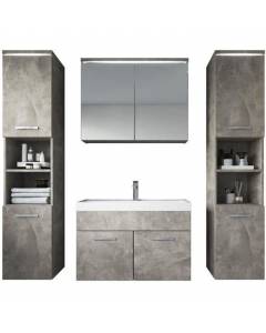 Meuble de salle de bain - Paso xl - 80x40cm - Béton - Armoire de rangement avec lavabo et miroir