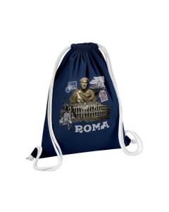 Sac de Gym en Coton Bleu Roma Vintage Rome Voyage Histoire Tourisme 12 Litres