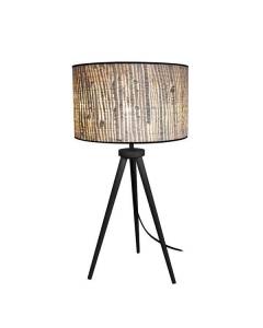 JUTE-Lampe à poser trépied bois  bois noir Abat-jour: cylindre tissu beige,jute  1 ampoule E27 inspiration nordique P30xD30xH54cm