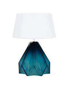 HELSINKI-Lampe de salon géométrique verre  bleu petrole Abat-jour: tambour tissu blanc 1 ampoule E27 urbain P40xD40xH54cm