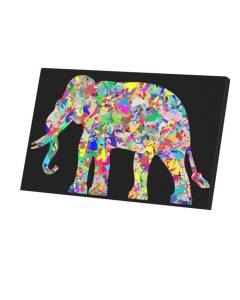 Tableau Décoratif  Elephant Multicolore Hippie Psychedelique 70's Couleurs (64 cm x 40 cm)