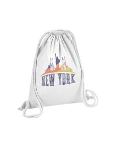 Sac de Gym en Coton Blanc New York Skyline Voyage Etats Unis Vacances 12 Litres