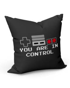 Housse de coussin Noir You Are in Control Manette Console Retro Jeux Vidéo Arcade Classique (40x40cm)