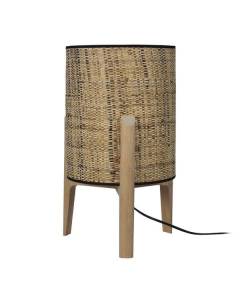 PIPPINT LARGE-Lampe à poser cylindre bois  naturel Abat-jour: cylindre tissu beige,jute  1 ampoule E27 inspiration nordique P30xD30x