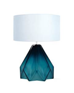 HELSINKI-Lampe de salon géométrique verre  bleu petrole Abat-jour: cylindre tissu blanc 1 ampoule E27 urbain P40xD40xH53cm