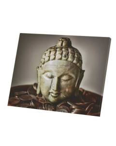 Tableau Décoratif  Sculpture Tête de Bouddha en Pierre Style Japonnais  dans Coupe d'Argent (78 cm x 60 cm)