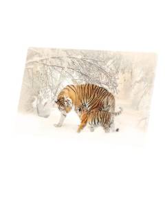 Tableau Décoratif  Tigre et son Bébé dans la Neige Hiver Fauves Vie Sauvage Mignon (47 cm x 30 cm)