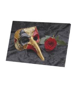 Tableau Décoratif  Carnaval de Venise Masque Rouge Noir et Or Coviello Arlequin (90 cm x 60 cm)