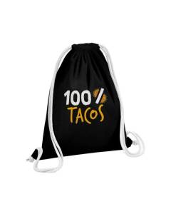 Sac de Gym en Coton Noir 100% Tacos Street Food Mexique France 12 Litres