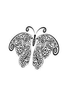 Tableau Décoratif  Dessin de Papillon Arabesque Noir Animaux Nature  (32 cm x 30 cm)