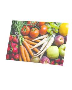 Tableau Décoratif  Assortiment de Légumes et Fruits Frais Carottes Orange et Blanches Fraises Raisin Kiwi (60 cm x 40 cm)