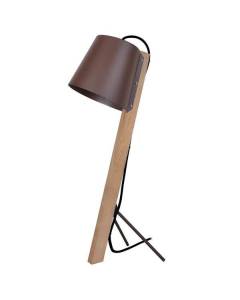 FITZGERALD-Lampe de bureau trépied bois  naturel Abat-jour: tambour métal marron 1 ampoule E27 inspiration nordique P22xD22xH60cm