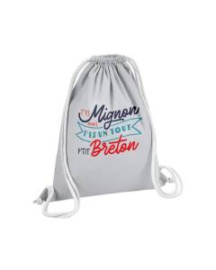 Sac de Gym en Coton Gris T'es Mignon mais t'es un tout p'tit Breton Film Tour Montparnasse 12 Litres