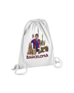 Sac de Gym en Coton Blanc Barcelona Collage Ville Carte Postale FC Barcelone 12 Litres