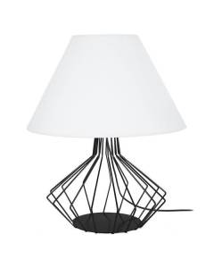 XÉOMETRICA-Lampe de salon filaire métal  noir Abat-jour: empire tissu blanc 1 ampoule E27 industriel P45xD45xH54cm