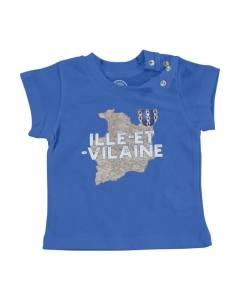 T-shirt Bébé Manche Courte Bleu Ille et Vilaine 35 Departement Rennes Carte Ancienne Rare