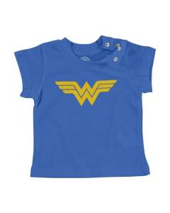 T-shirt Bébé Manche Courte Bleu Wonder Woman Super Héros BD Film Geek