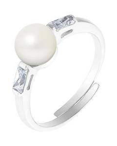 PERLINEA - Bague Véritable Perle de Culture d'Eau Douce Bouton 6-7 mm Blanc Naturel - Taille Réglable - Argent 925 - Bijou Femme