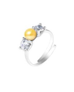 PERLINEA - Bague Véritable Perle de Culture d'Eau Douce Bouton 5-6 mm Gold - Taille Réglable - Argent 925 - Bijou Femme
