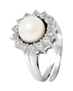 PERLINEA - Bague Véritable Perle de Culture d'Eau Douce Bouton 9-10 mm Blanc Naturel - Taille Réglable - Argent 925 - Bijou Femme