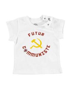 T-shirt Bébé Manche Courte Blanc Futur Communiste Politique Humour