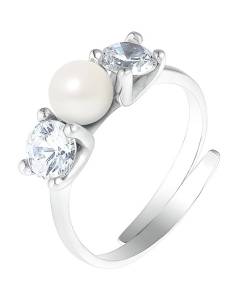 PERLINEA - Bague Véritable Perle de Culture d'Eau Douce Bouton 5-6 mm Blanc Naturel - Taille Réglable - Argent 925 - Bijou Femme