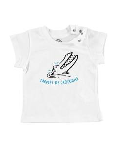T-shirt Bébé Manche Courte Blanc Larmes de Crocodile Dessin Original Illustration