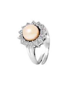 PERLINEA - Bague Véritable Perle de Culture d'Eau Douce Bouton 9-10 mm Rose Naturel - Taille Réglable - Argent 925 - Bijou Femme