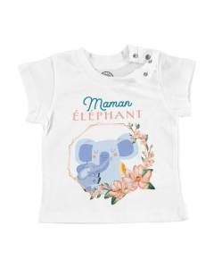 T-shirt Bébé Manche Courte Blanc Maman éléphant et son Bébé Dessin Illustration
