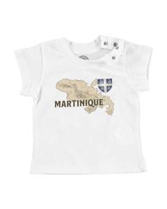 T-shirt Bébé Manche Courte Blanc Martinique 972 Departement Fort de France Carte Ancienne Rare