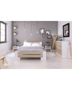 MAO Chambre adulte complète - Contemporain - Blanc mat et décor chêne sonoma - l 140 x L 190 cm