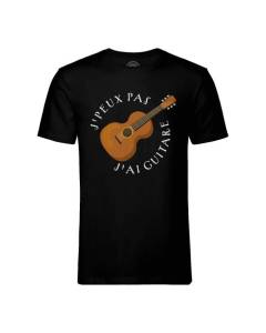 T-shirt Homme Col Rond Noir J'Peux Pas J'ai Guitare Rock Classique Acoustique