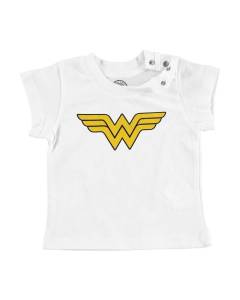 T-shirt Bébé Manche Courte Blanc Wonder Woman Super Héros BD Film Geek