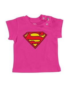 T-shirt Bébé Manche Courte Rose Superman Super Héros BD Film Geek