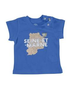 T-shirt Bébé Manche Courte Bleu Seine et Marne 77 Departement Melun Carte Ancienne Paris