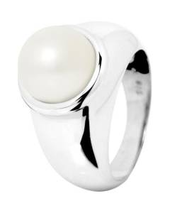PERLINEA - Bague Véritable Perle de Culture d'Eau Douce Bouton 9-10 mm Blanc Naturel - Argent 925 Millièmes - Bijou Femme