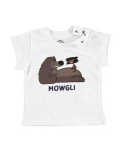 T-shirt Bébé Manche Courte Blanc Mowgli Enfant Héros Nature Jungle