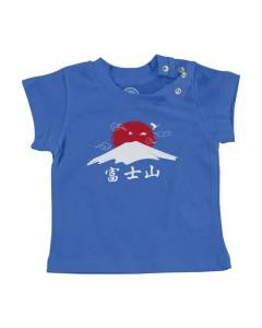 T-shirt Bébé Manche Courte Bleu Mont Fuji Japon Asie Culture Art