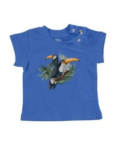 T-shirt Bébé Manche Courte Bleu Toucan Perché Arbre Tropical Exotique Jungle Oiseau